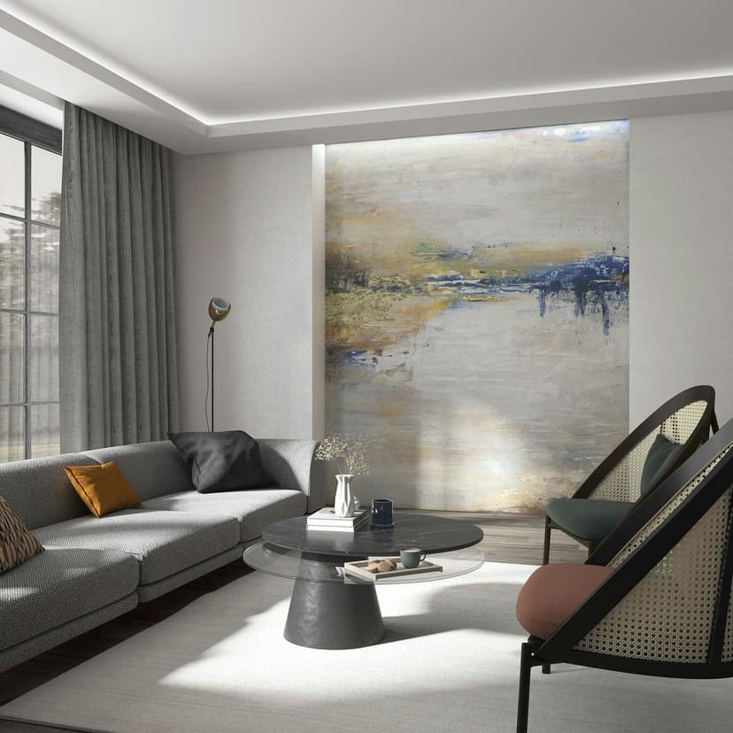 Fotomural in beige con lago abstracto Graphic Classic 2,70 x 2,12m