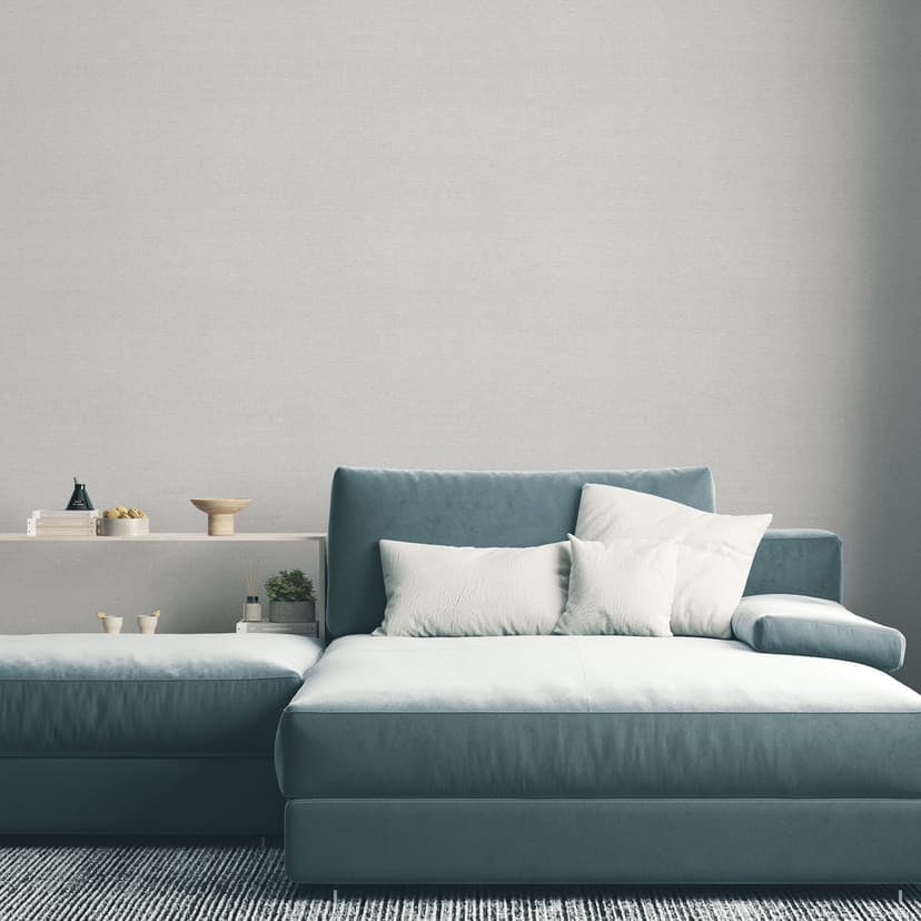 Papel pintado no tejido liso gris claro con textura de lino fino, sutilmente moderno y elegante