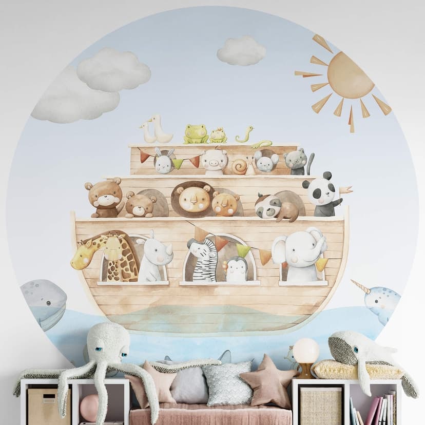 Fotomural de habitación de bebé Oliver Robins - Arca de Noé - Redondo - Papel pintado autoadhesivo/n