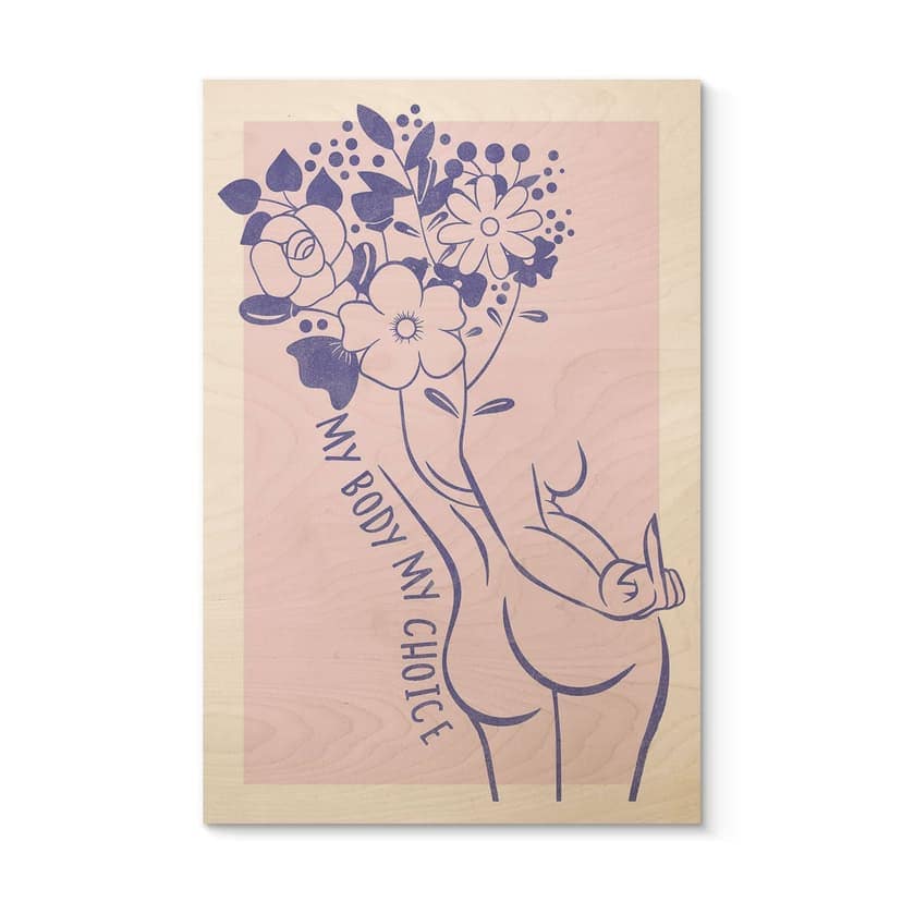 Cuadro de madera Body Positivity - Line Art Floral