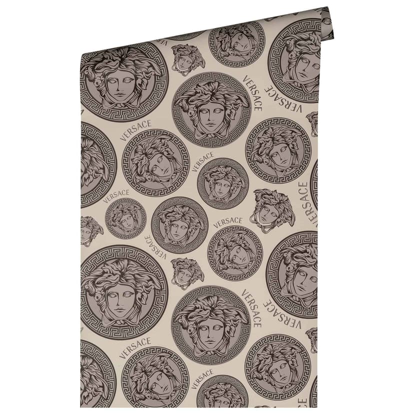 Papel pintado Versace Home cabeza de Medusa papel pintado no tejido de lujo beige gris