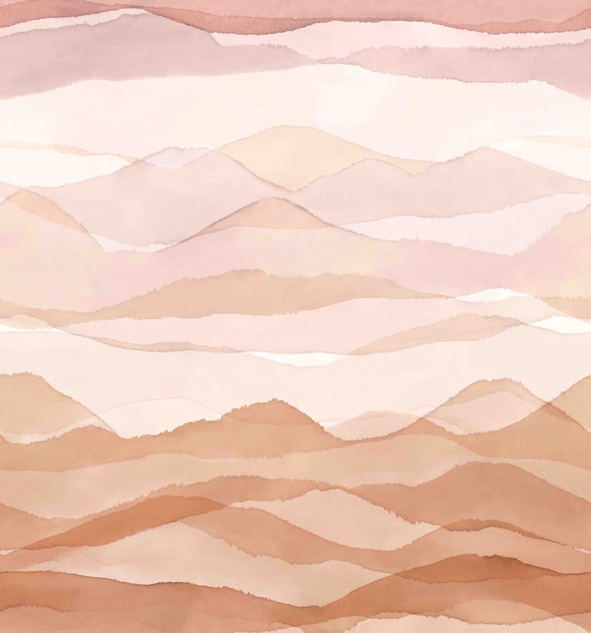 Fotomurale con motivo de montaña en acuarela beige y rosa con suave degradado de colores 3,4 x 3,18 m