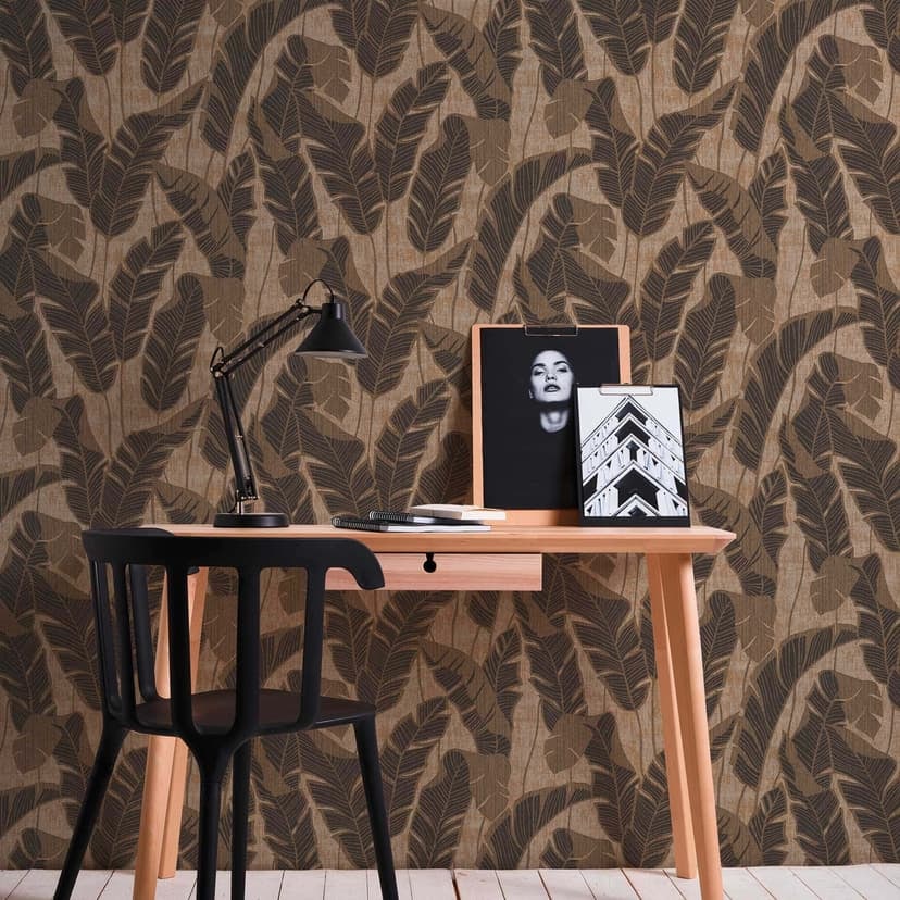 Papel pintado Hoja beige claro brillante negro - papel pintado motivo floral plantas