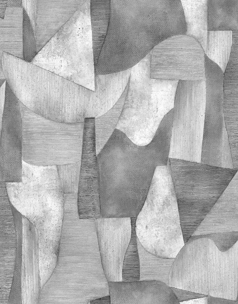 Fotomural Abstracto collage geométrico en gris con textura 2,7 x 2,12 m