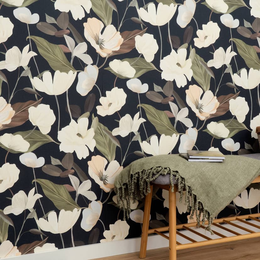Papel pintado no tejido, Papel pintado motivo floral Secret Garden negro