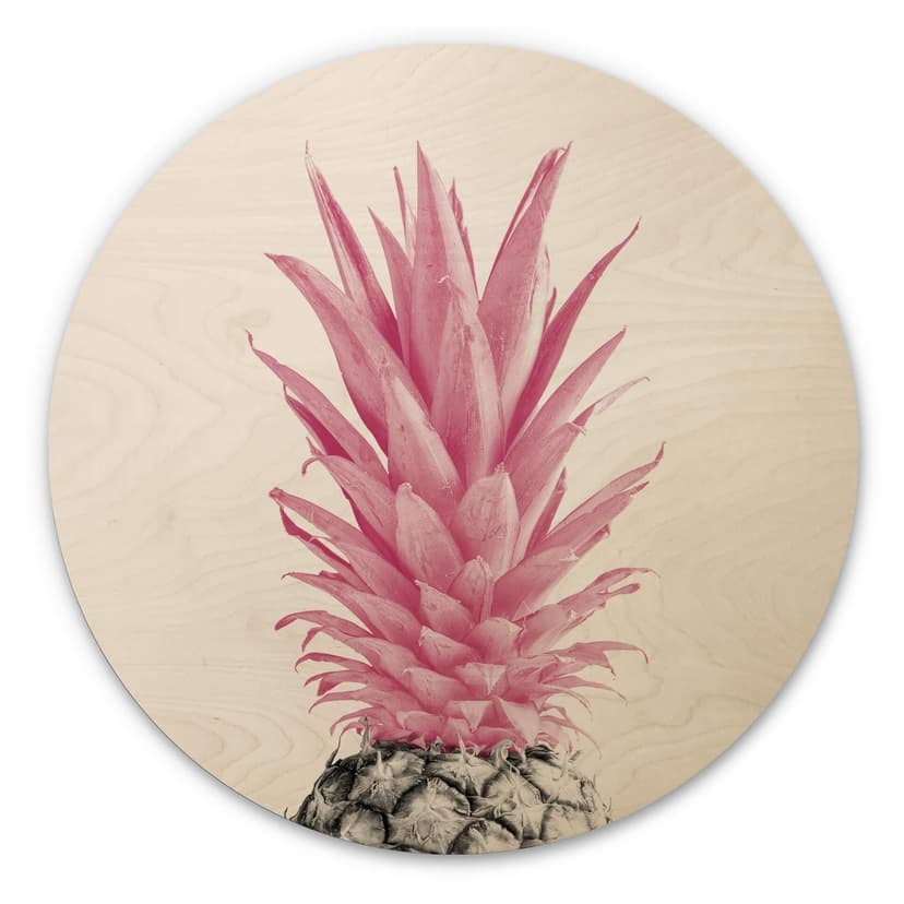 Cuadro de madera Piña rosa - 1X Estudio - Redondo