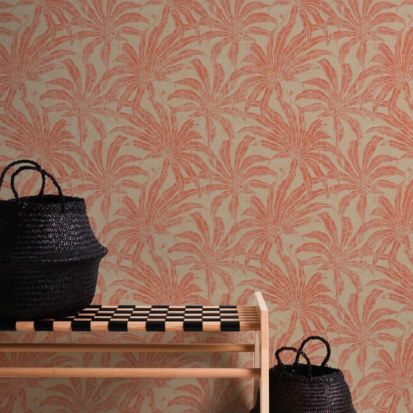 Papel pintado Selva beige claro brillante rojo - papel pintado con motivos vegetales