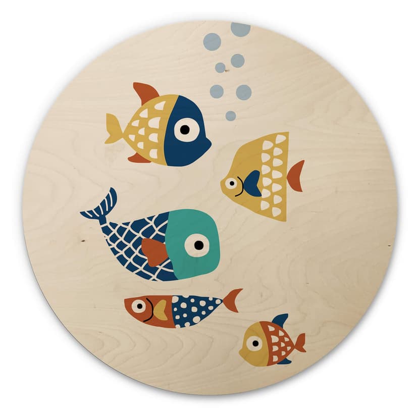Cuadro de madera Kubistika - Peces de colores - Redondo