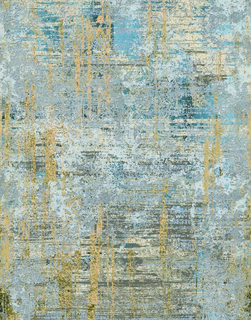 Fotomurale Textura mural abstracta en azul grisáceo con acentos dorados en Used 2,7 x 2,12 m