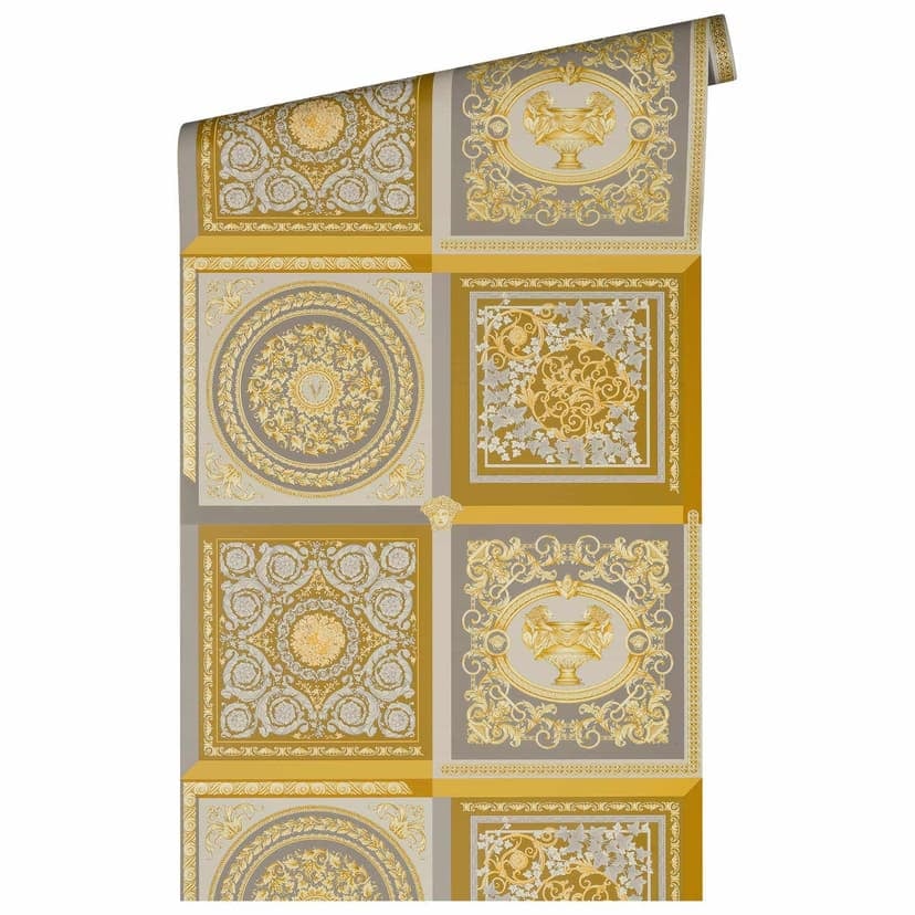 Papel pintado no tejido Versace Home Barroco dorado plateado de diseño Papel pintado de lujo