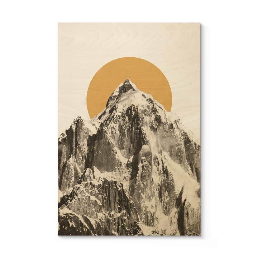 Cuadro de madera sol detrás de montaña - Bodart