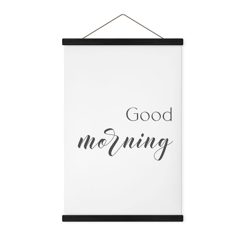 Póster de tela que dice Buenos días