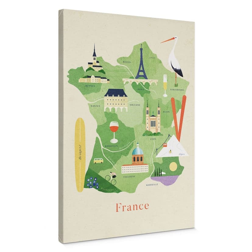 Lienzo con mapa de Francia - Rivers