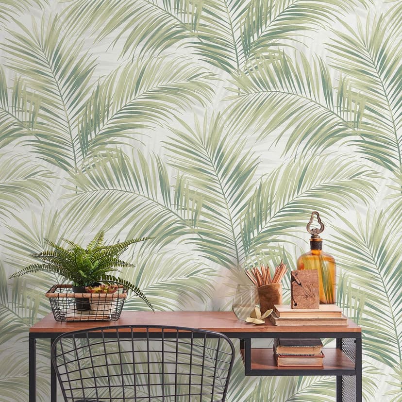 Papel pintado no tejido, papel pintado motivo hoja Cameo verde claro
