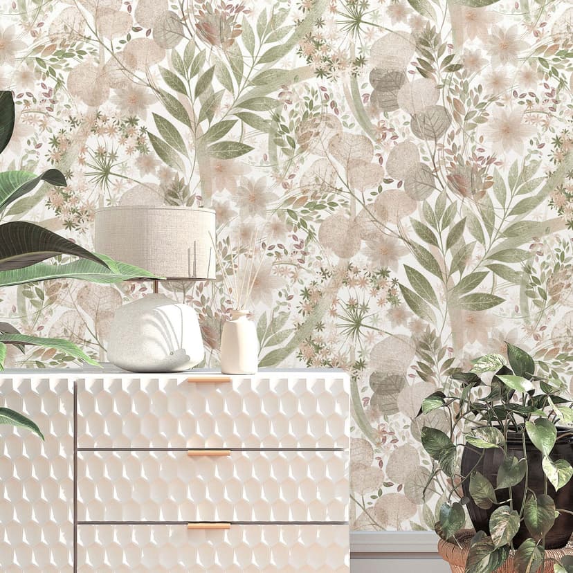 Papel pintado no tejido, papel pintado motivo hoja Secret Garden rosa