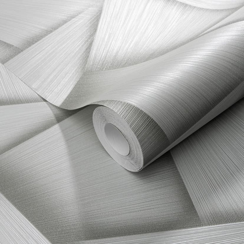 Papel pintado no tejido con formas geométricas y efecto metálico en verde