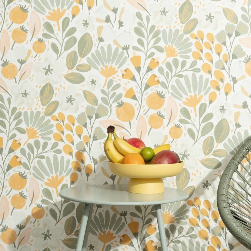 Papel pintado no tejido, papel pintado motivo floral La Terrasse naranja