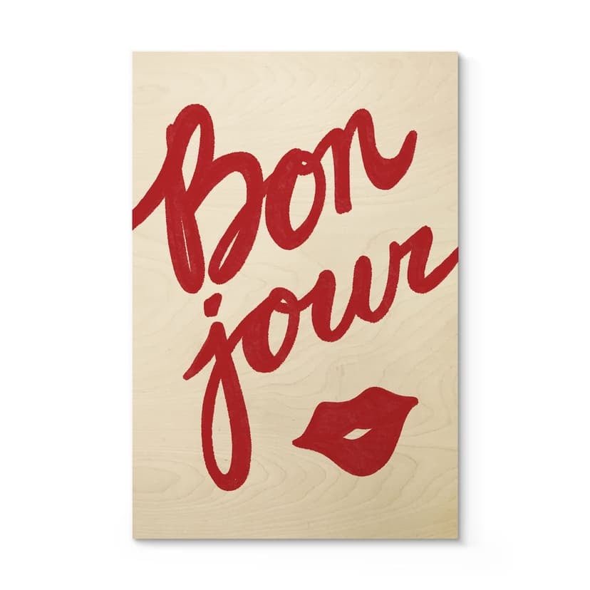 Cuadro de madera Bonjour con boca que besa - Fritsch