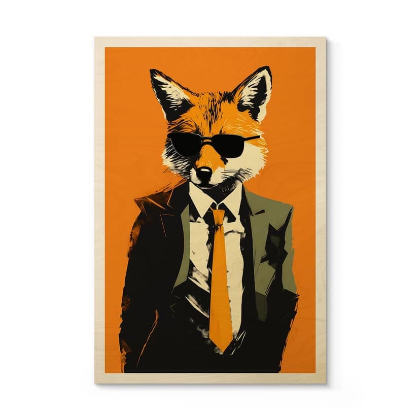 Cuadro de madera Zorro fresco con traje - Magnusson