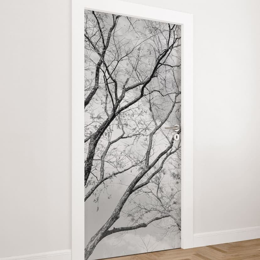 Vinilo para puertas copas de árboles en el cielo - Decoración autoadhesiva para puertas