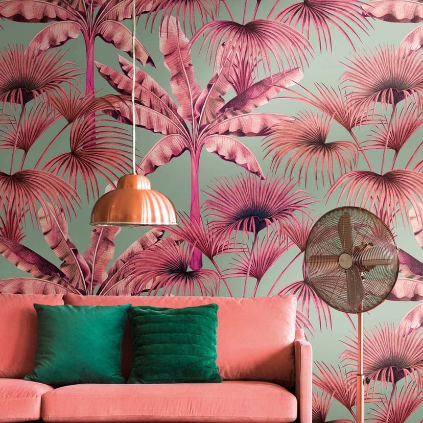 Fotomural hojas de palmera papel pintado selva naturaleza papel pintado salón rojo