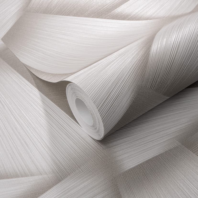 Papel pintado no tejido con formas geométricas y efecto metálico en color crema