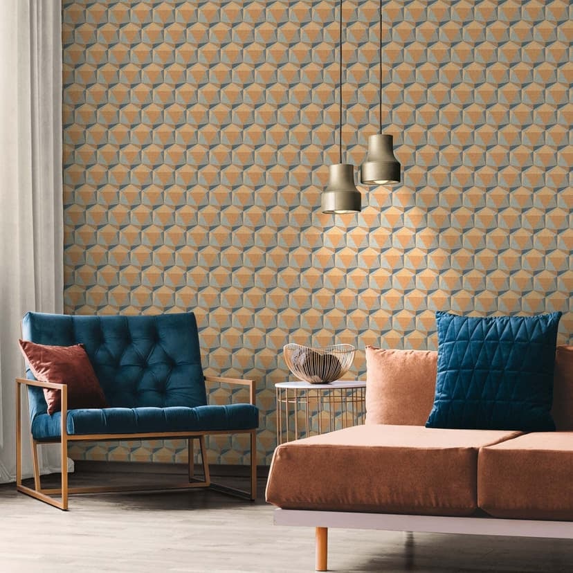 papel pintado 3D diseño francés amarillo azul - papel pintado tejido-no tejido salón
