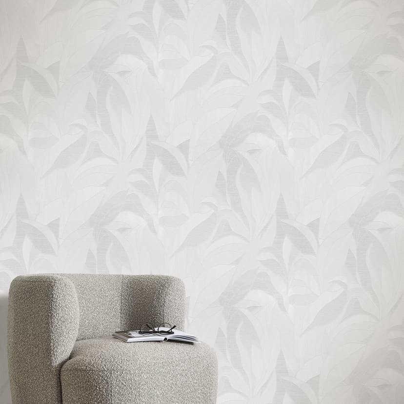 Papel pintado no tejido, papel pintado motivo hoja Cameo blanco