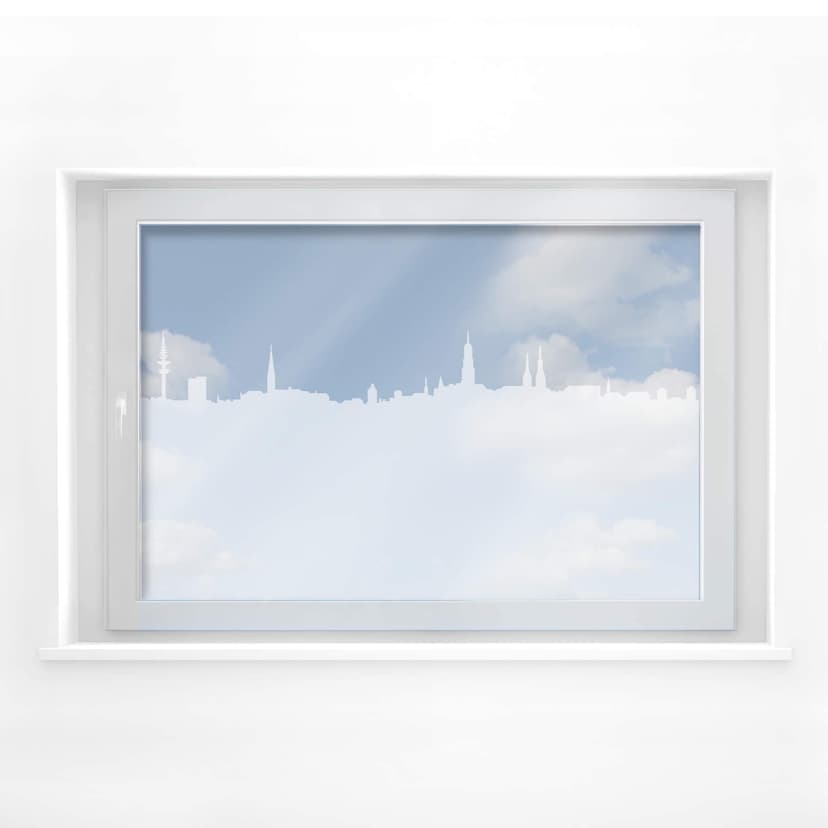 Decoración de ventanas con el skyline de Hamburgo