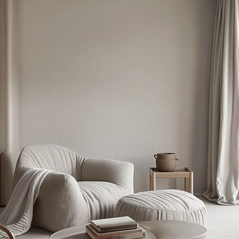 Papel pintado no tejido liso gris beige en lino de aspecto discretamente moderno para espacios de vida atemporales