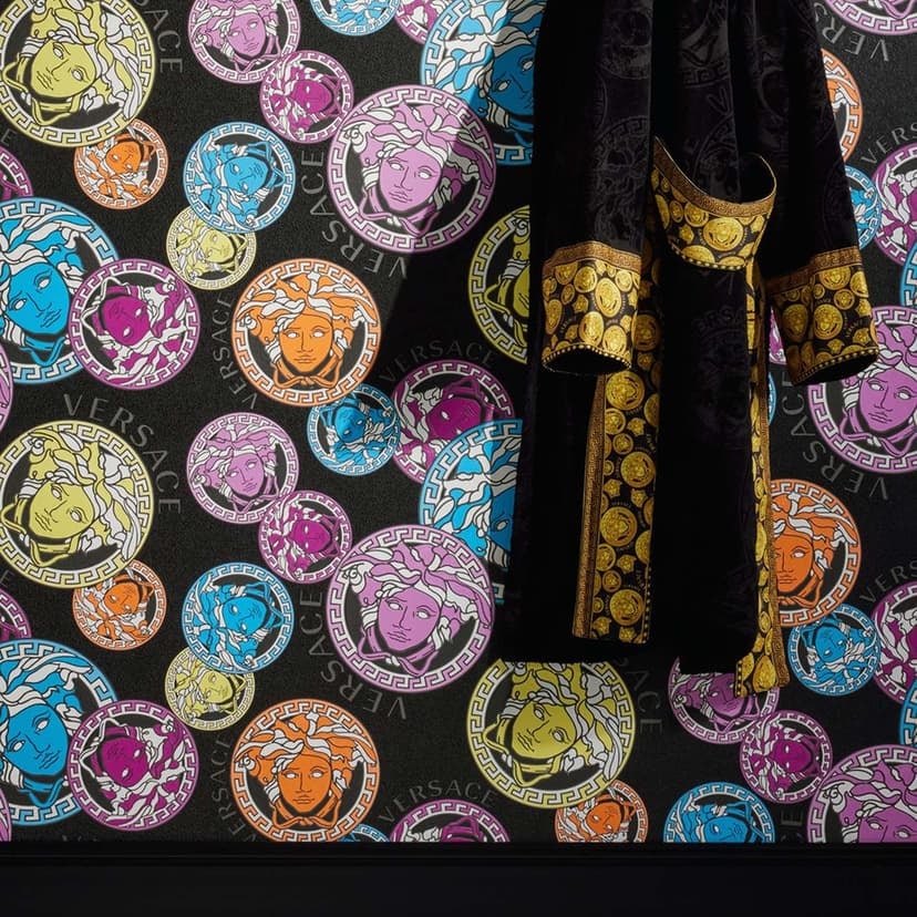 Papel pintado de lujo de Versace Home Papel pintado no tejido de diseño de Medusa Papel pintado negro de colores