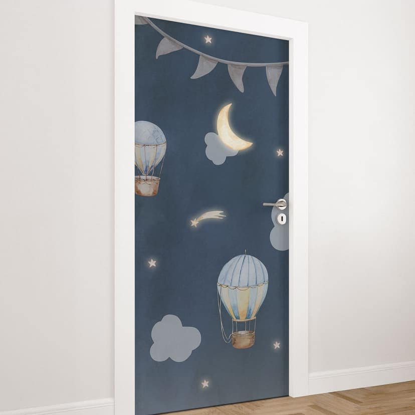 Vinilo para puertas de habitaciones infantiles - Noche de globos aerostáticos - Kvilis - Decoración