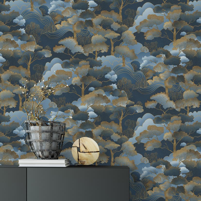 Papel pintado no tejido GOLDEN GROVE Elle Decoration 4, azul