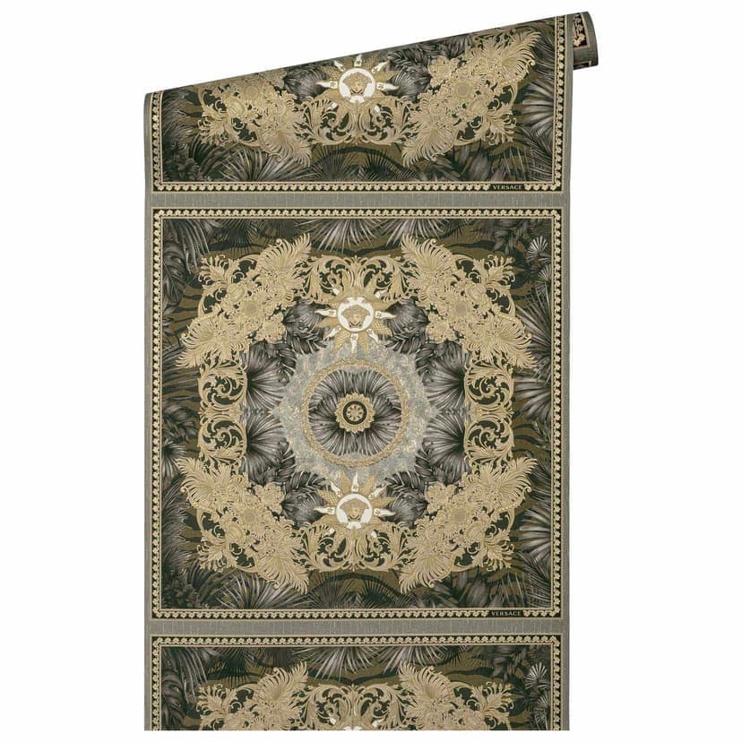Versace Home papel pintado tejido-no tejido jungla marrón dorado estampado de lujo papel pintado hojas de palmera