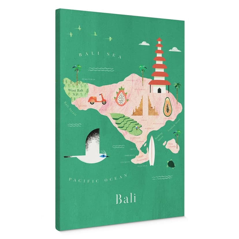 Lienzo con mapa de Bali - Rivers