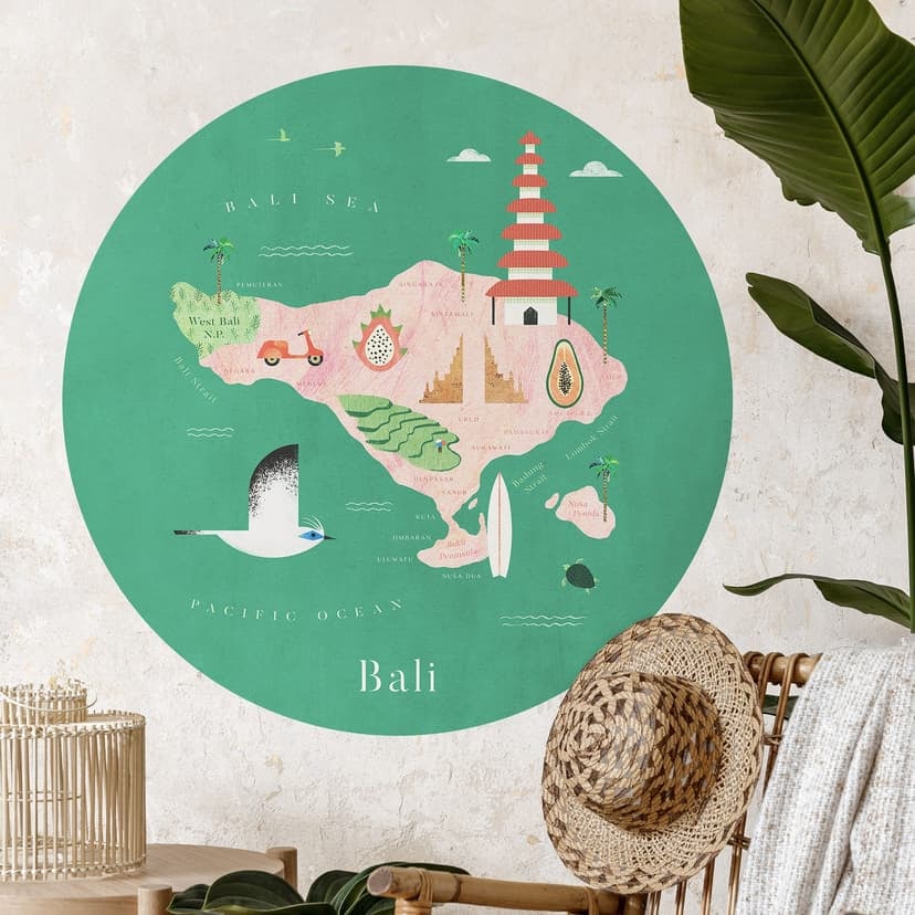 Vinilo decorativo mapa de Bali - Rivers - Redondo