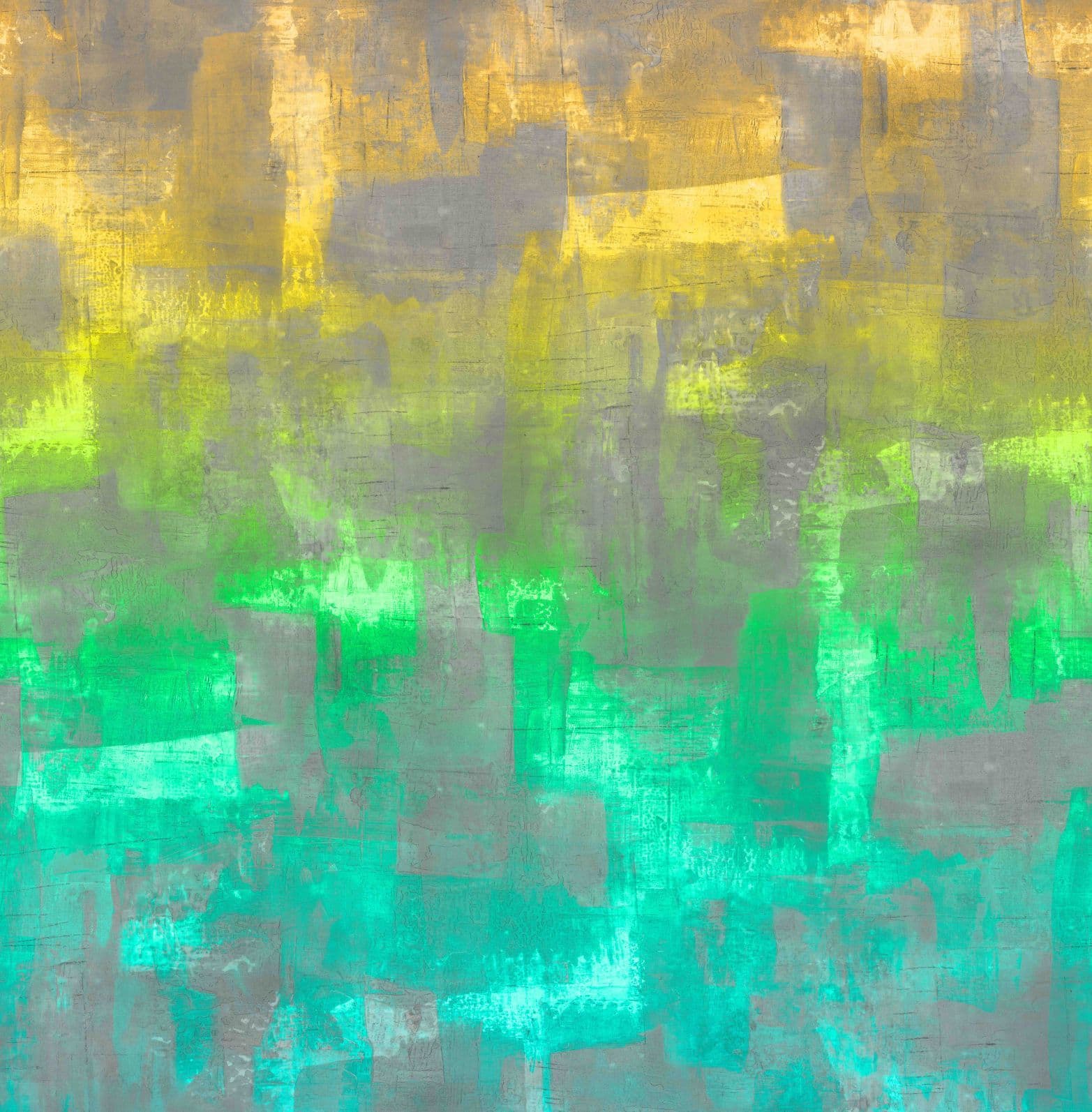 Fotomurale con motivo campos de color abstractos en amarillo verde y gris 2,7 x 2,65 m