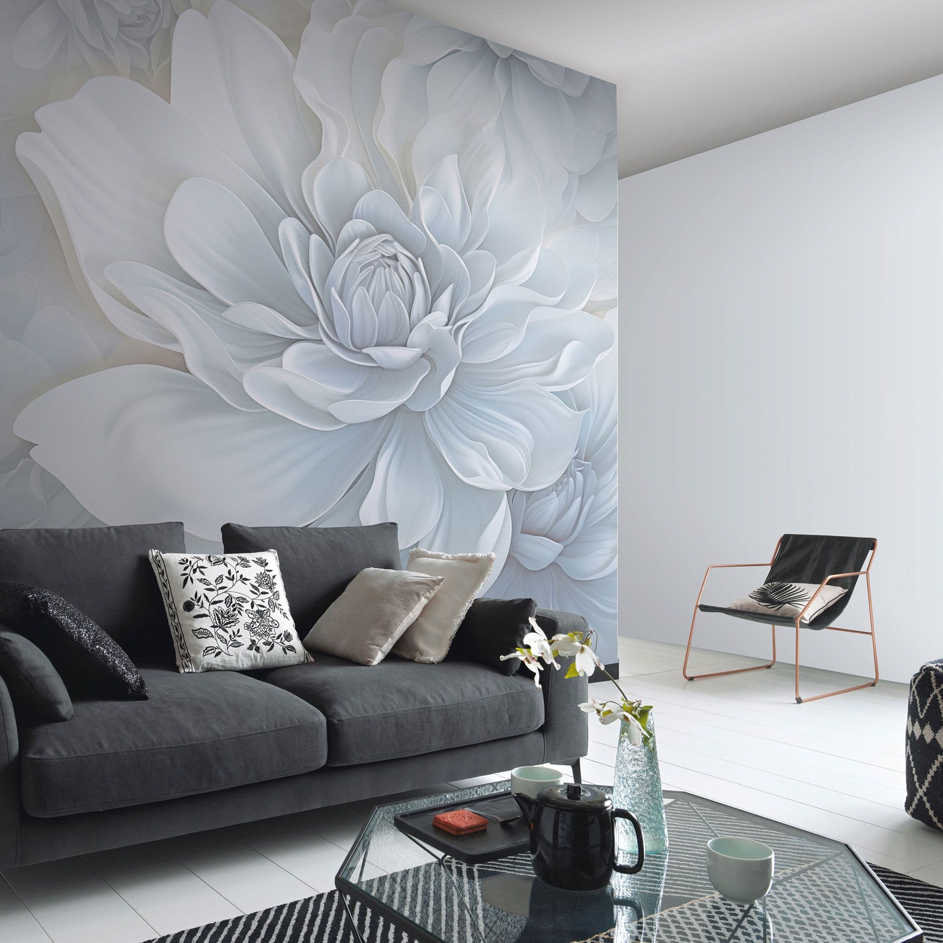 Papel pintado motivo floral Big Pictures gris 2,50 x 2,70 m