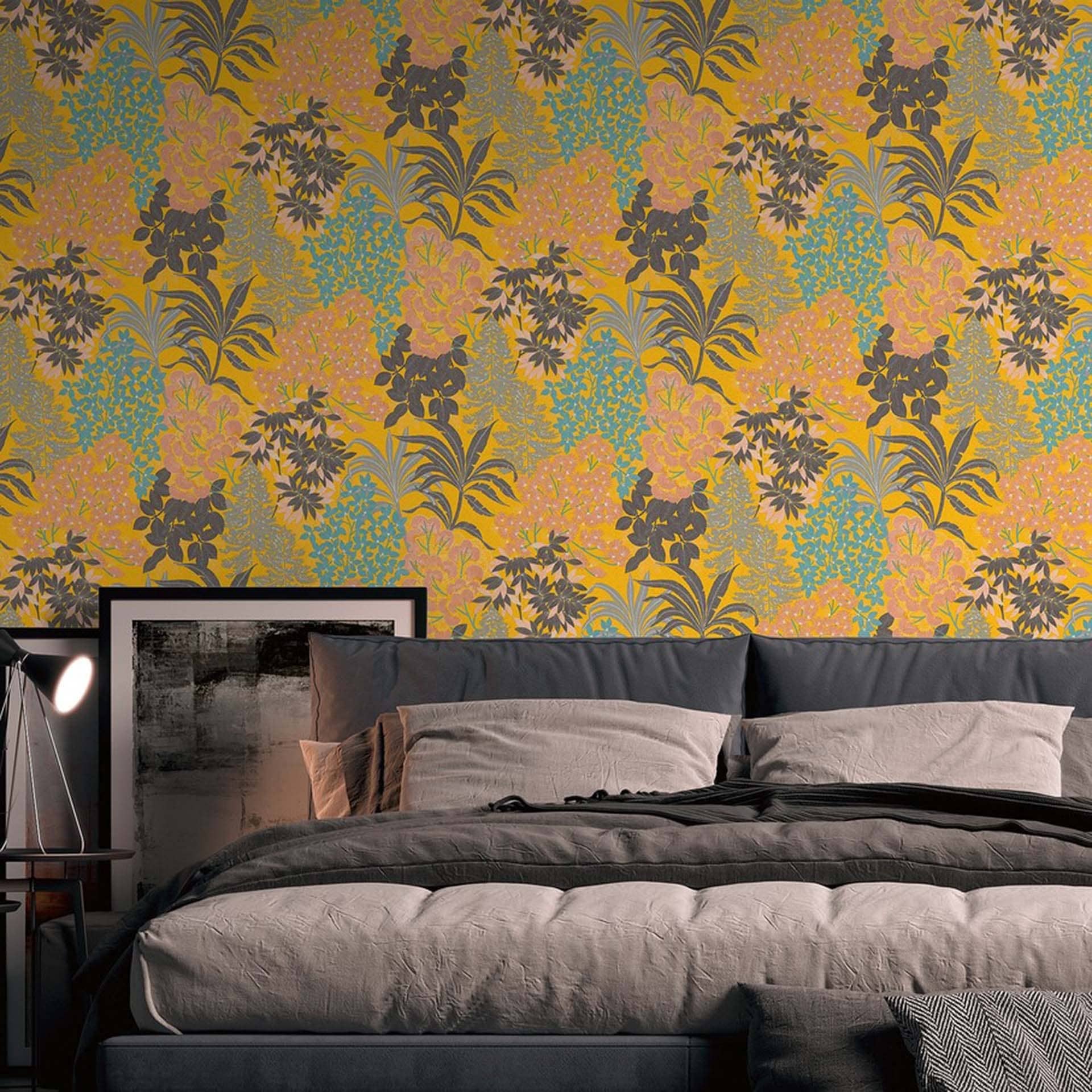 Papel pintado Jungla amarillo, negro - papel pintado tejido-no tejido hojas plantas diseño moderno papel pintado