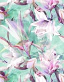 Fotomural Delicadas flores de acuarela en pastel sobre azul claro con enfoque suave 3,4 x 2,65 m