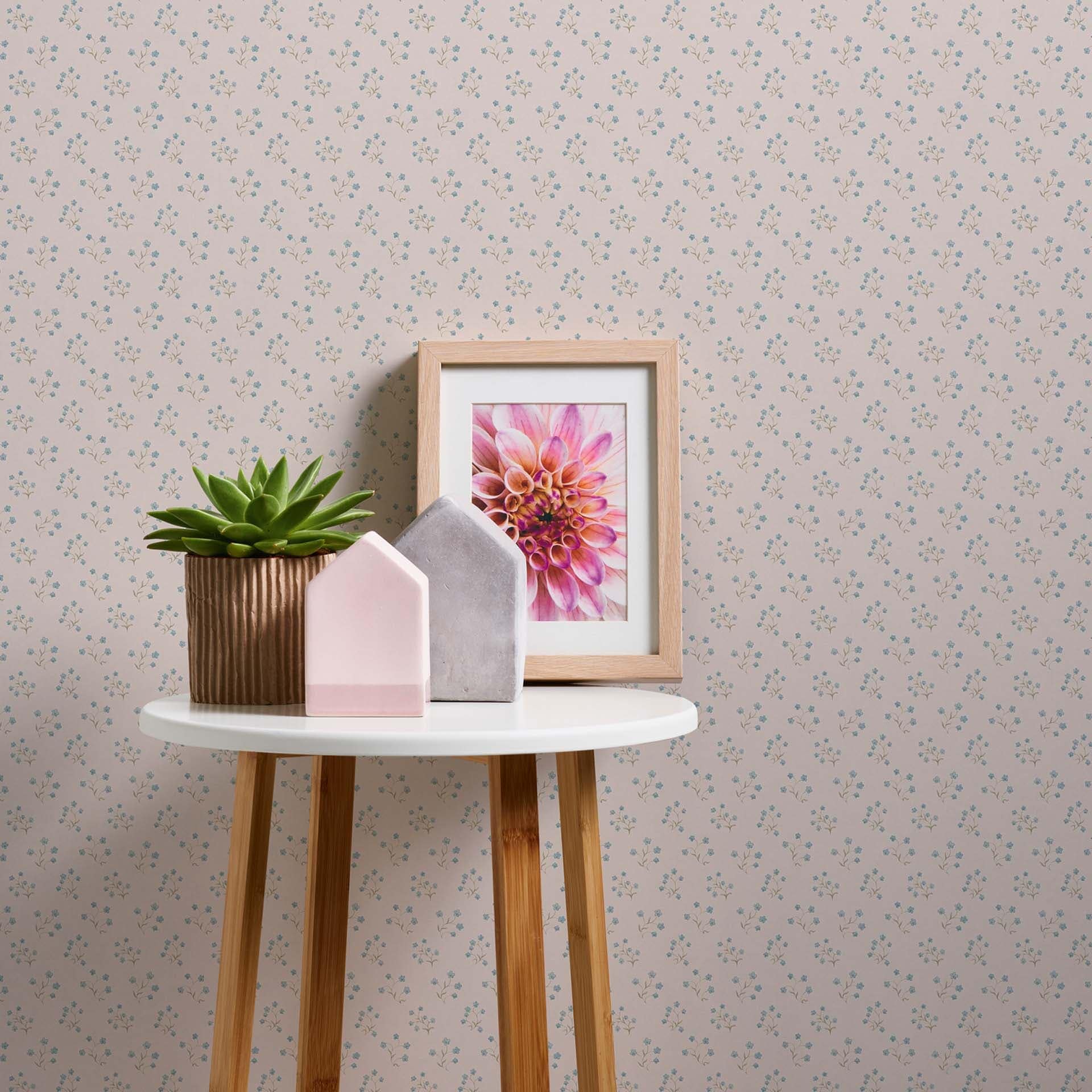 Papel pintado Floral azul crema - papel pintado no tejido Casa de campo A.S. Création - textura ligera mate