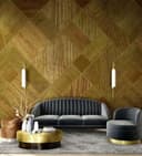 Fotomural Geometric stripe pattern in gold and olive with textile texture 2.7 x 2.65 m