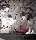 Fotomurale Crane con motivo art deco e flore in grigio nero 2,7 x 2,12 m