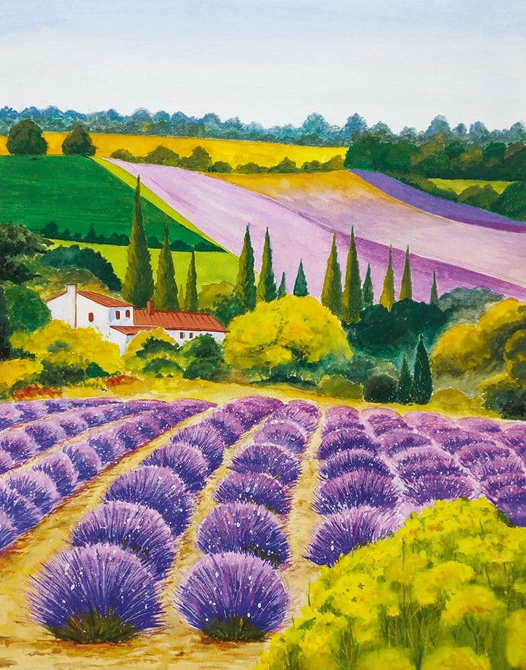 Fotomural paisaje gráfico naturaleza mate en morado para salón 2,70 x 2,12m