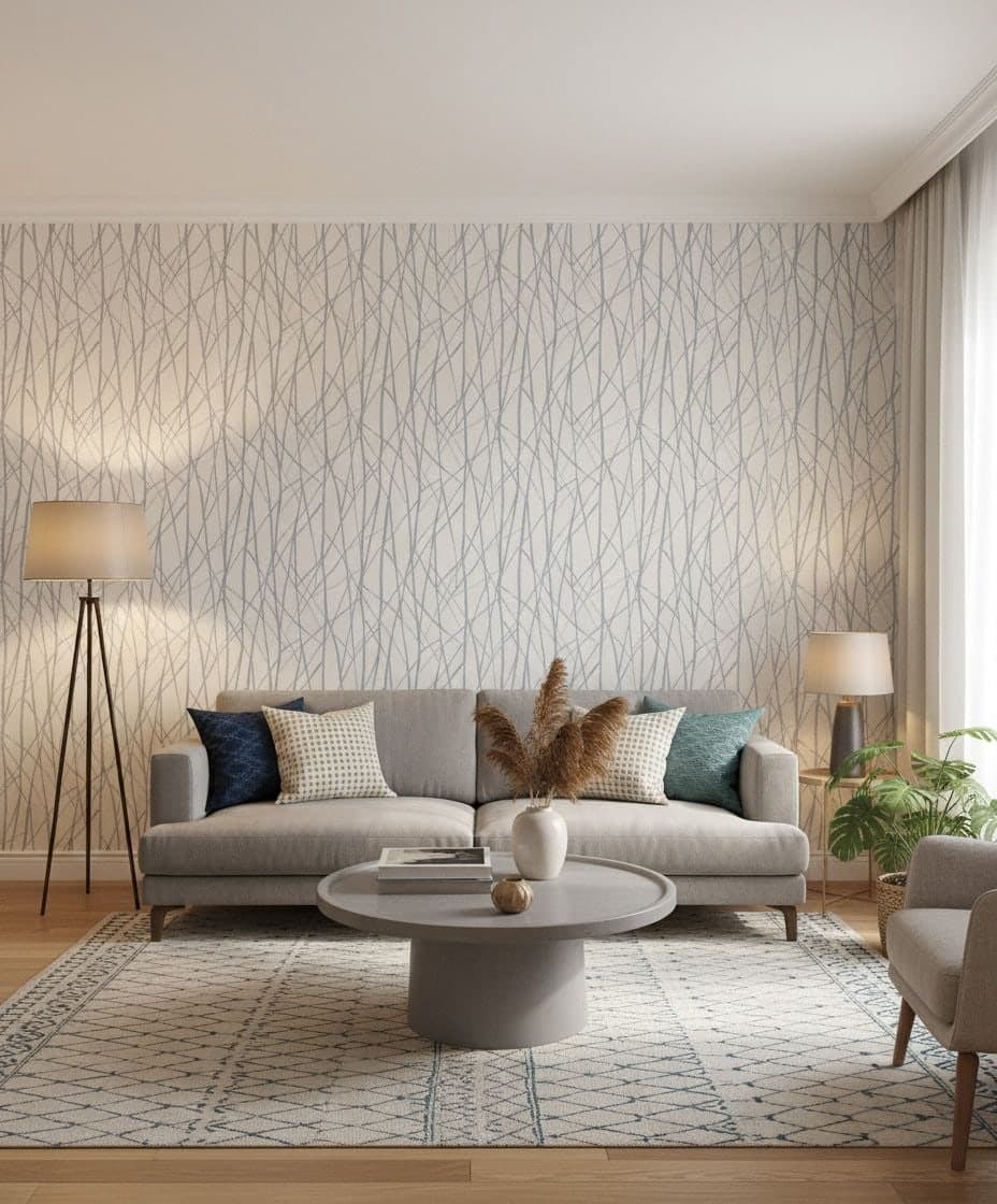 Papel pintado no tejido rayas moderno en crema 