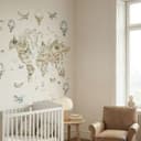 Papel pintado mapamundi gráfico niños, Papel pintado no tejido clásico mate en beige 2,70 x 1,59 m