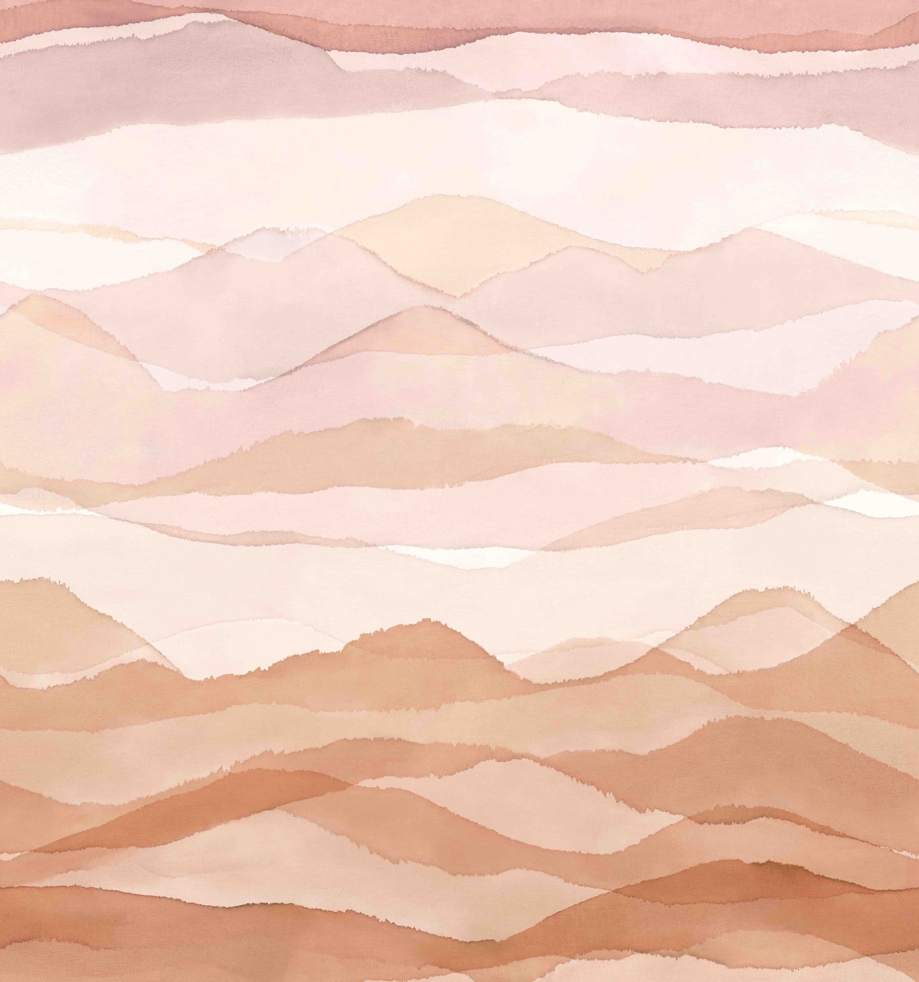 Fotomurale con motivo de montaña en acuarela beige y rosa con suave degradado de colores 3,4 x 3,18 m