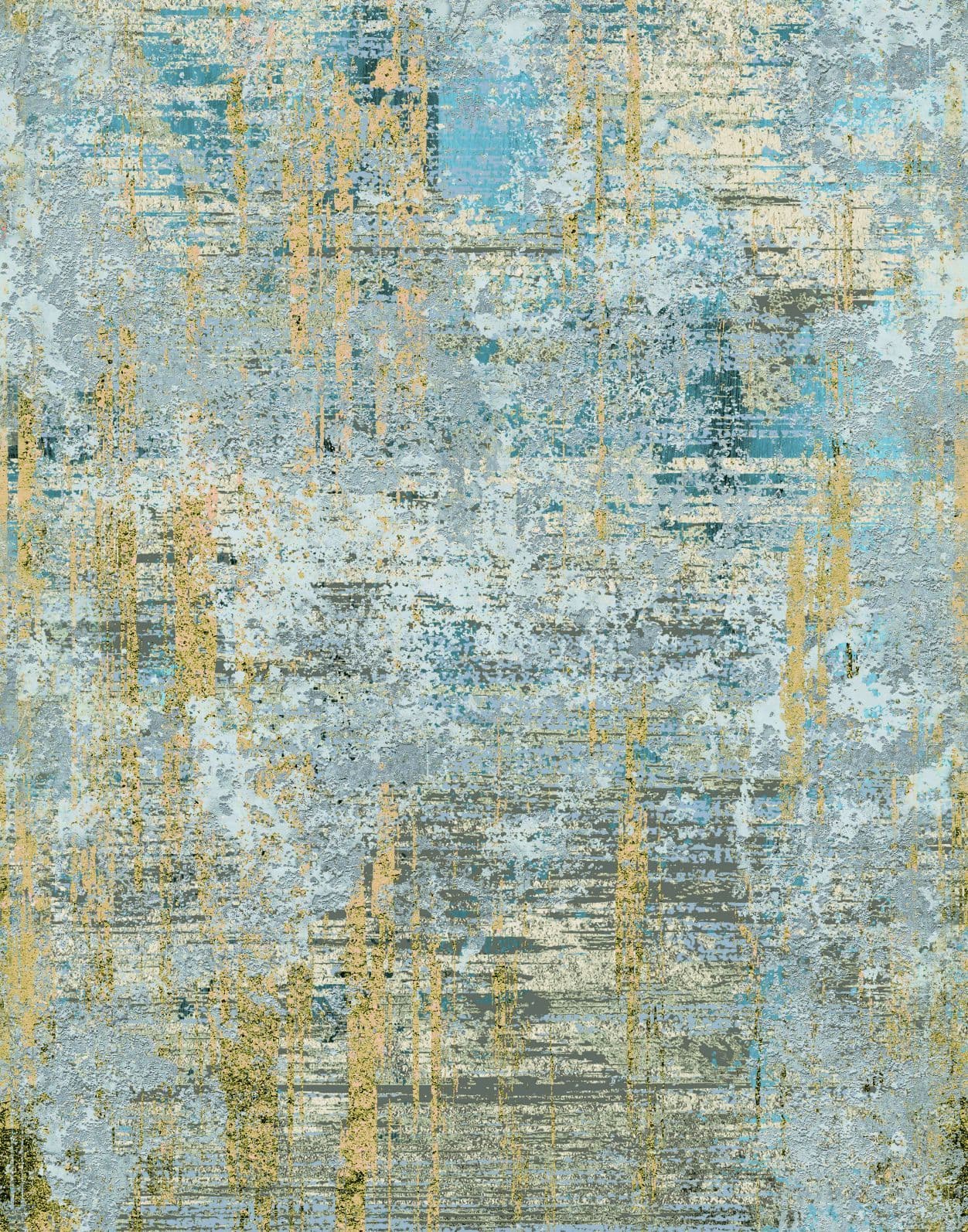 Fotomurale Textura mural abstracta en azul grisáceo con acentos dorados en Used 2,7 x 2,12 m