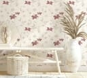 Papel pintado romántico floral en blanco 