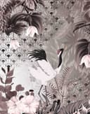 Fotomurale Crane con motivo art deco e flore in grigio nero 2,7 x 2,12 m